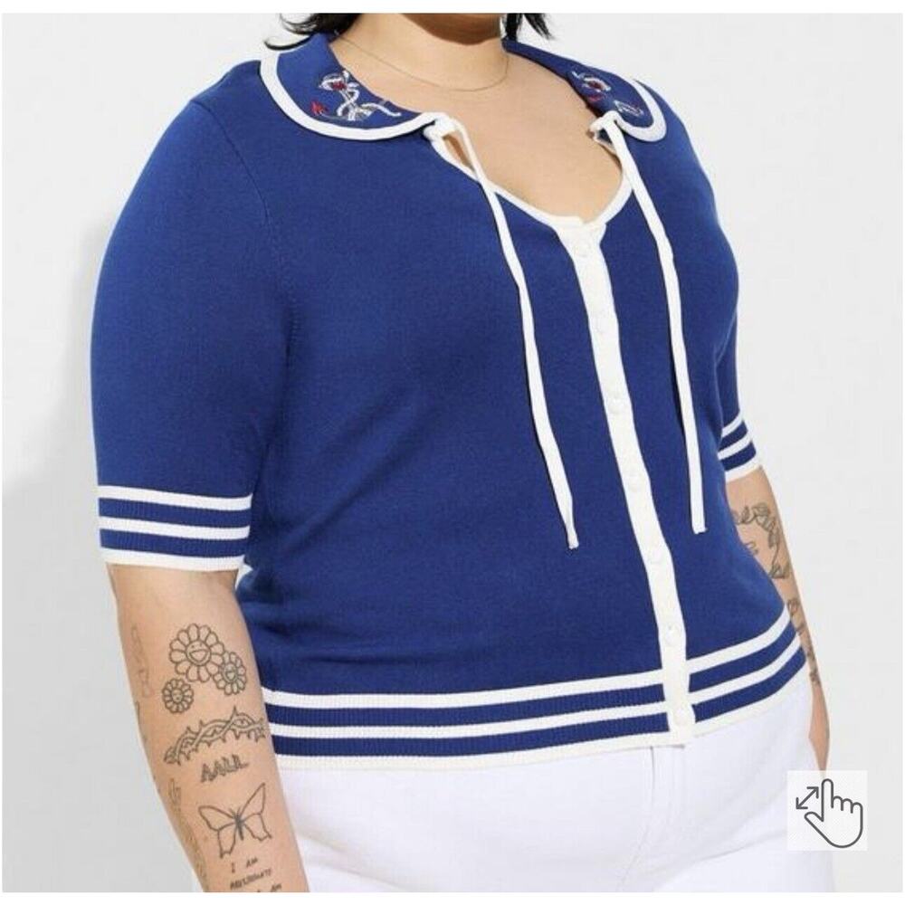 NWT Torrid Retro Chic Womens Cropped Cardigan‎ Sweater 5X Nautical Pin Up Blue